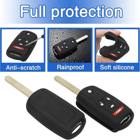 TOMALL 2 حزمة لغطاء مفتاح Acura Key Fob مع سلسلة مفاتيح، 4 أزرار حافظة مفاتيح من مطاط السيليكون متوافقة مع Acura MDX/RDX 2007 2008 2009 2010 2011 2012 2013 غطاء مفتاح سيارة قابل للطي in Saudi Arabia