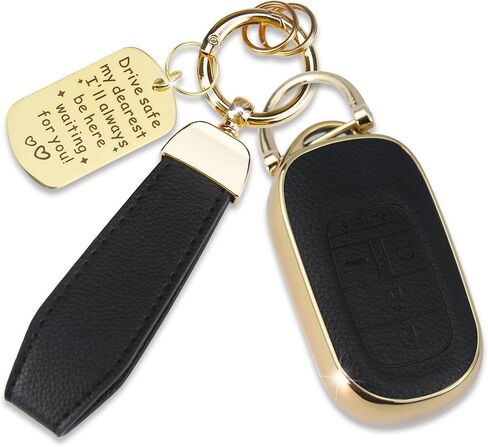 Soft TPU & Leather Key Fob Cover Compatible with Honda Accord 2022-2025,Civic 2022-2025,HR-V 2023-2025,CR-V 2023-2025,Pilot 2023-2025, with Keychain & Metal Blessing Tag (5 Button Pink) in Saudi Arabia
