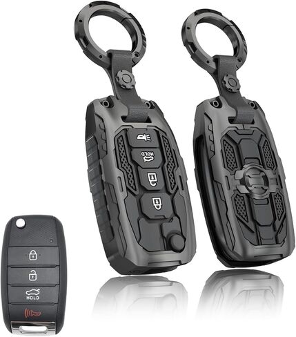 غطاء مفتاح ثقيل لكيا، ملحقات حماية حافظة مفتاح فوب تناسب كيا سول سورينتو أوبتيما سبورتاج ريو فورتي نيرو 4 أزرار قابلة للطي مفتاح ذكي (أسود) in Kuwait