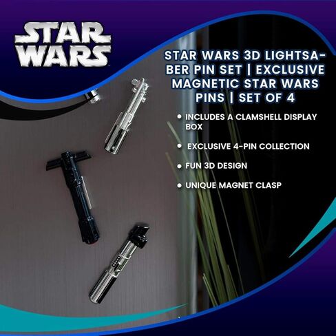 Star Wars 3D Lightsaber Pin Set | Exclusive Magnetic Star Wars Pins | Includes Yoda, Luke, Darth Vader & Kylo Ren's Lightsabers | Set of 4 in Saudi Arabia