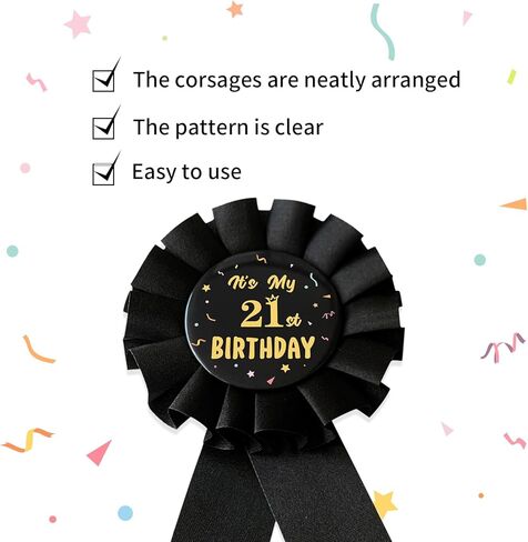 It's My 21st Birthday Pin,21 Years Old Birthday Button Pin Black Ribbon Badge for Men and Women Party Decorations HM21 in Saudi Arabia
