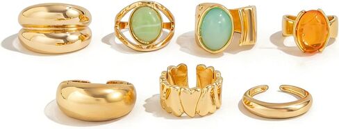 Chunky Gold Rings Set for Women Gold silver Statement Rings Open Dome Ring Thick Gold Ring Set Stackable Open Bold Thick Rings Statement Jewelry in Kuwait