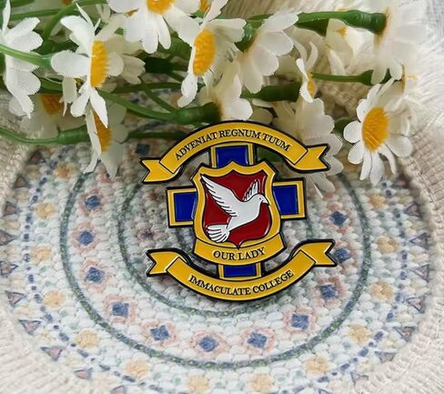 Derry Girls Our Lady Immaculate College Uniform Symbol Emblem Logo Adveniat Regnum Tuum Thy Kingdom Come Ireland British Irish Catholic Comedy TV Show 1.6" Enamel Pin Badge in Saudi Arabia