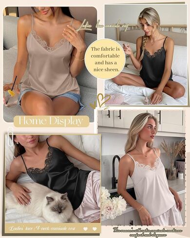 3 Pack Women's Silk Satin Camisoles Tank Tops Lace V Neck Sleeveless Adjustable Spaghetti Loose Casual Blouses Shirts in Saudi Arabia