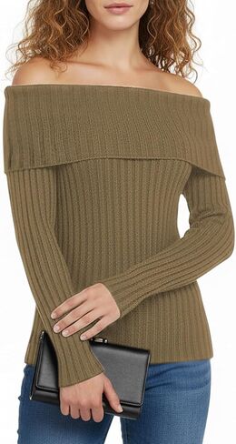 Maxure Women Off Shoulder Sweater Long Sleeve Ribbed Knit Casual Stylish Classy Skinny Pullover Sweater Outfits in Saudi Arabia