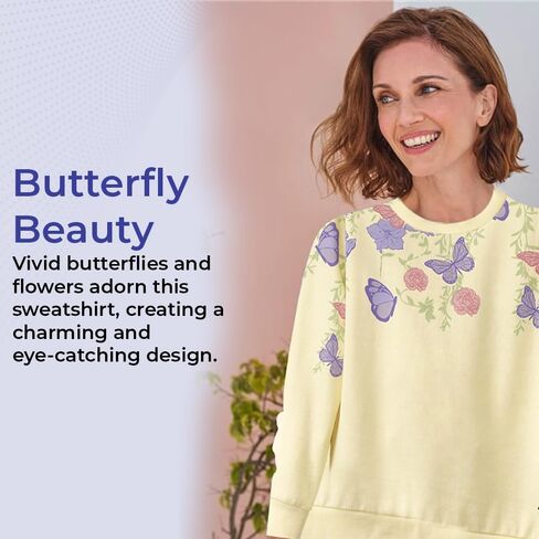 SAGEFINDS Pastel Butterfly Sweatshirt for Women – Floral Graphic Print Crewneck Pullover, Long Sleeve Casual Sweater Shirt in Saudi Arabia