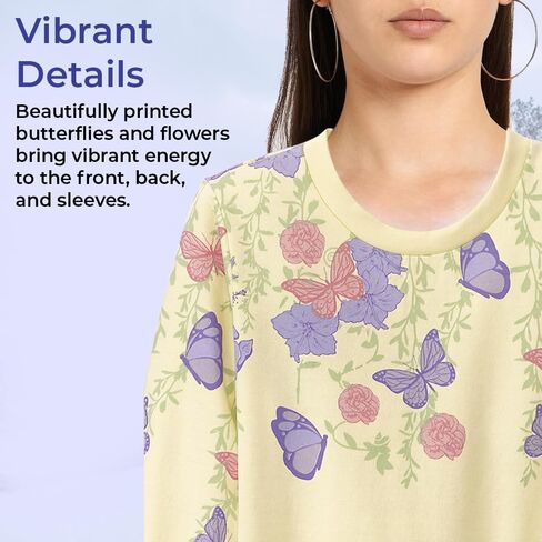 SAGEFINDS Pastel Butterfly Sweatshirt for Women – Floral Graphic Print Crewneck Pullover, Long Sleeve Casual Sweater Shirt in Saudi Arabia