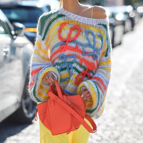 Rainbow Striped Sweater Women Coquette Oversized Batwing Long Sleeve Crochet Pullover Y2K Cottagecore Knitted Tops in Saudi Arabia