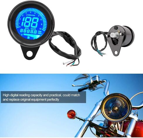 Unifizz Black Motorcycle LCD Meter Universal DC 12V Tachometer Gauge Odometer Speedometer for Motorcycle 0-199km/h in Saudi Arabia