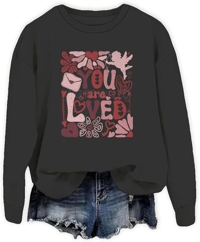 You Are Loved Graphic Oversized Sweatshirts for Women Crewneck Long Sleeve Pullover Valentine's Day Sweatshirt in Saudi Arabia