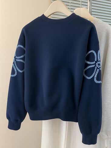 Sweatshirts Floral Graphic for Womens Crew Neck Long Sleeve Tops Fall Winter Hoodies Y2k Trendy Clothes in Saudi Arabia