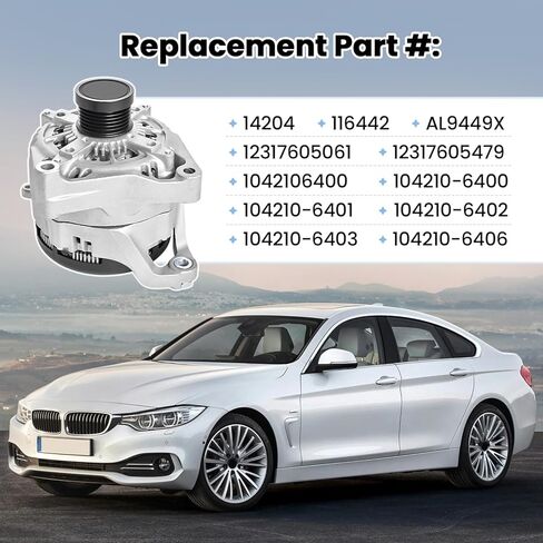 210Amp Alternator 12V Compatible with BMW 228i 14-16, 320i 13-18, 328i, 428i xDrive, 528i, X1, X3, Z4, L4 2.0L, CW 6-Groove Clutch Pulley, Replace 12317605061, 104210-6400 in Kuwait