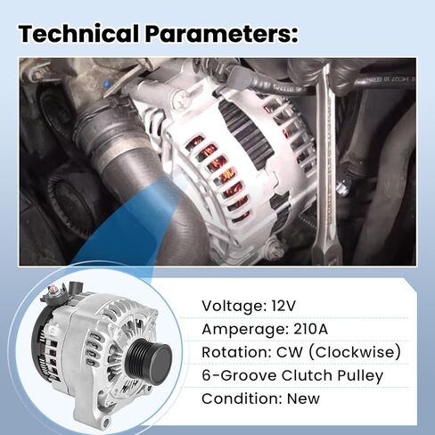 210Amp Alternator 12V Compatible with BMW 228i 14-16, 320i 13-18, 328i, 428i xDrive, 528i, X1, X3, Z4, L4 2.0L, CW 6-Groove Clutch Pulley, Replace 12317605061, 104210-6400 in Kuwait