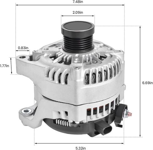 210Amp Alternator 12V Compatible with BMW 228i 14-16, 320i 13-18, 328i, 428i xDrive, 528i, X1, X3, Z4, L4 2.0L, CW 6-Groove Clutch Pulley, Replace 12317605061, 104210-6400 in Kuwait