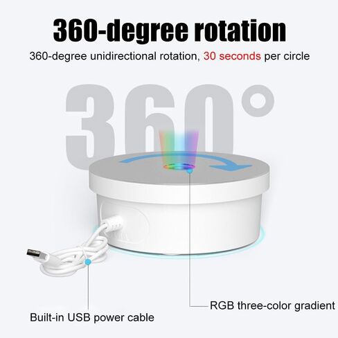 Rotating Display Stand, 360° Electric Turntable with RGB Gradient Lighting, Mirrored Spinning Stand for Photography Crafts Jewelry Collectible Display in Saudi Arabia
