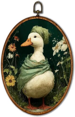 KSDUT Bathroom Goose Wall Art Decor - Retro Dark Green Botanical Wall Art Canvas Frame Hanging Prints, Vintage Cottage Core Toilet Goose Oval Artwork Decor for Home Bathroom Decorations 8.6"x11.4" in Kuwait