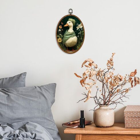 KSDUT Bathroom Goose Wall Art Decor - Retro Dark Green Botanical Wall Art Canvas Frame Hanging Prints, Vintage Cottage Core Toilet Goose Oval Artwork Decor for Home Bathroom Decorations 8.6"x11.4" in Kuwait