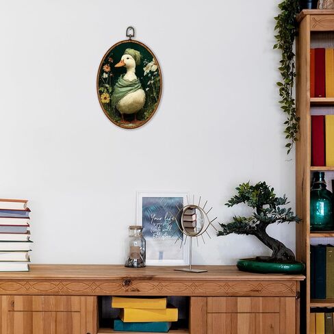 KSDUT Bathroom Goose Wall Art Decor - Retro Dark Green Botanical Wall Art Canvas Frame Hanging Prints, Vintage Cottage Core Toilet Goose Oval Artwork Decor for Home Bathroom Decorations 8.6"x11.4" in Kuwait