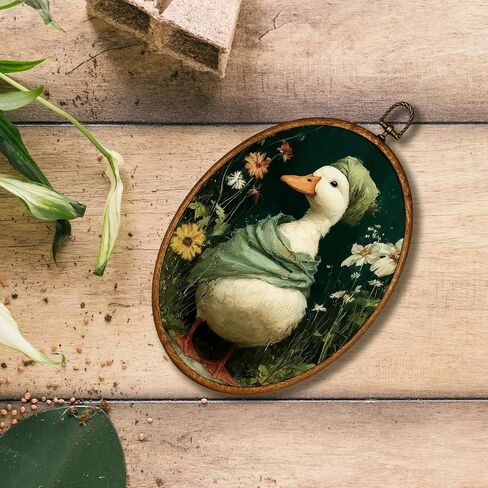 KSDUT Bathroom Goose Wall Art Decor - Retro Dark Green Botanical Wall Art Canvas Frame Hanging Prints, Vintage Cottage Core Toilet Goose Oval Artwork Decor for Home Bathroom Decorations 8.6"x11.4" in Kuwait