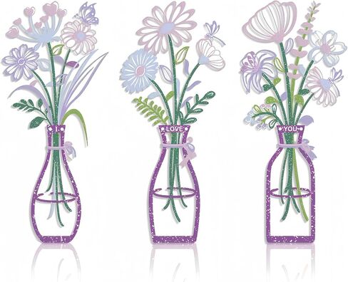 3Pcs Metal Vase Flowers Wall Arts Sets,Metal Flowers Wall Arts Sculptures Decor for Bedroom, Living Room, Kitchen,Gifts for Mother,Wife, Birthday,Housewarming Gifts (Purple) in Saudi Arabia