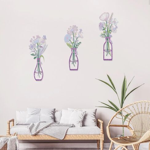 3Pcs Metal Vase Flowers Wall Arts Sets,Metal Flowers Wall Arts Sculptures Decor for Bedroom, Living Room, Kitchen,Gifts for Mother,Wife, Birthday,Housewarming Gifts (Purple) in Saudi Arabia