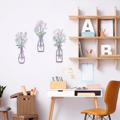 3Pcs Metal Vase Flowers Wall Arts Sets,Metal Flowers Wall Arts Sculptures Decor for Bedroom, Living Room, Kitchen,Gifts for Mother,Wife, Birthday,Housewarming Gifts (Purple) in Saudi Arabia