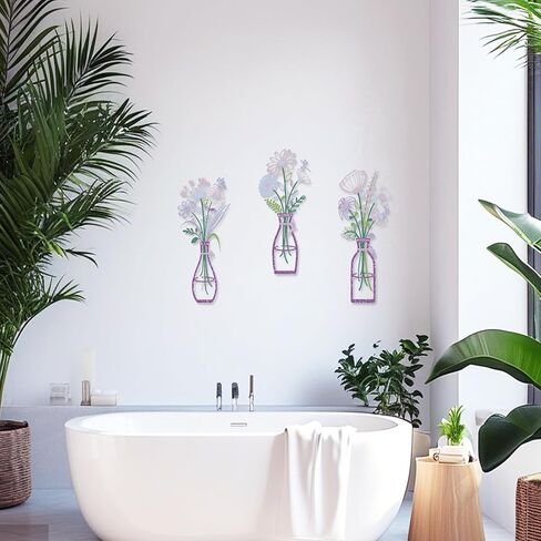 3Pcs Metal Vase Flowers Wall Arts Sets,Metal Flowers Wall Arts Sculptures Decor for Bedroom, Living Room, Kitchen,Gifts for Mother,Wife, Birthday,Housewarming Gifts (Purple) in Saudi Arabia