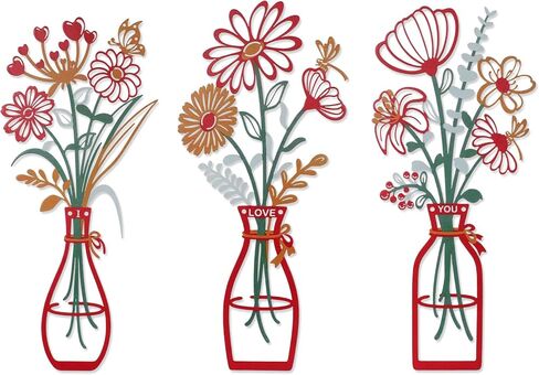3Pcs Metal Vase Flowers Wall Arts Sets,Metal Flowers Wall Arts Sculptures Decor for Bedroom, Living Room, Kitchen,Gifts for Mother,Wife, Birthday,Housewarming Gifts (Purple) in Saudi Arabia