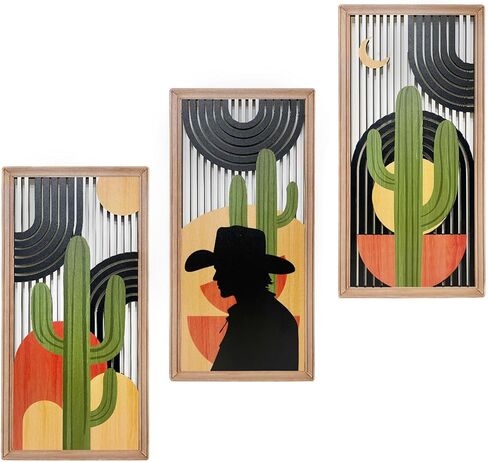 MXZZMHDJ Boho Abstract Wall Art Set of 3, modern minimalist wooden wall decoration, geometric aesthetic plant artworks, Medieval modern design for living rooms, bedrooms and offices (Golden Brown) in Saudi Arabia