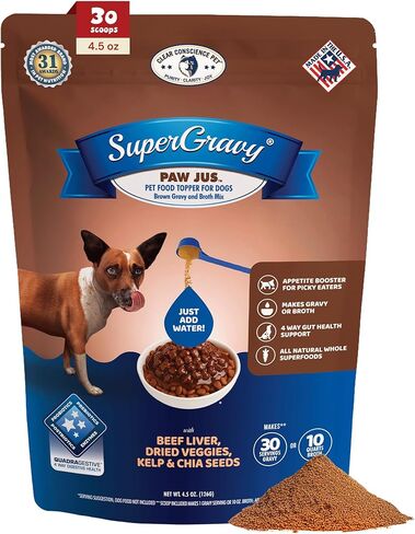 طعام سوبر جرافي باو جوس من كلير كونساينس بت - غطاء طعام طبيعي للكلاب - خليط طعام مرق مرطب - درجة بشرية - توابل طعام قابلة للاكل صعب الإرضاء - خالي من الغلوتين والحبوب، 01085، 60 مغرفة in Kuwait