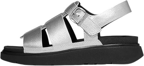 FitFlop Women's GEN-FF Metallic Tumbled-Leather Silver Fisherman Sandals in Saudi Arabia