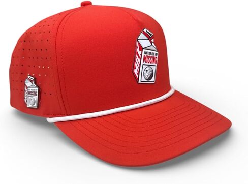 Logie Joe's Missing Milk Golf Hat | Snapback Cap | Built-in Magnetic Ball Marker Holder + Marker Included | Missing Golf Ball | Adjustable Red in Kuwait