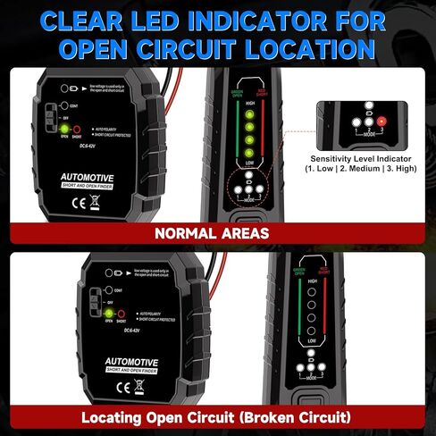 جهاز تتبع أسلاك VSTM، مكتشف كهربائي مفتوح وقصير للسيارات، جهاز اختبار الدائرة، مكتشف قاطع الدائرة، جهاز تتبع كابل مسبار الأعطال، أداة تشخيص الدائرة الكهربائية DC 6-42V (أسود) in Kuwait