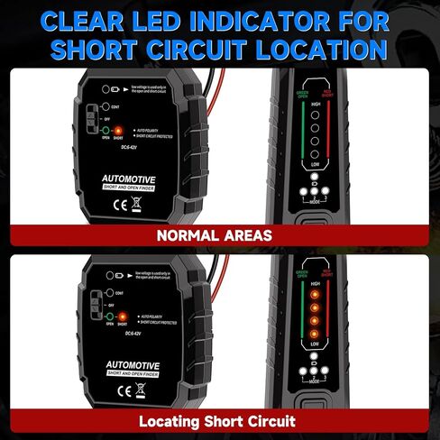 جهاز تتبع أسلاك VSTM، مكتشف كهربائي مفتوح وقصير للسيارات، جهاز اختبار الدائرة، مكتشف قاطع الدائرة، جهاز تتبع كابل مسبار الأعطال، أداة تشخيص الدائرة الكهربائية DC 6-42V (أسود) in Kuwait