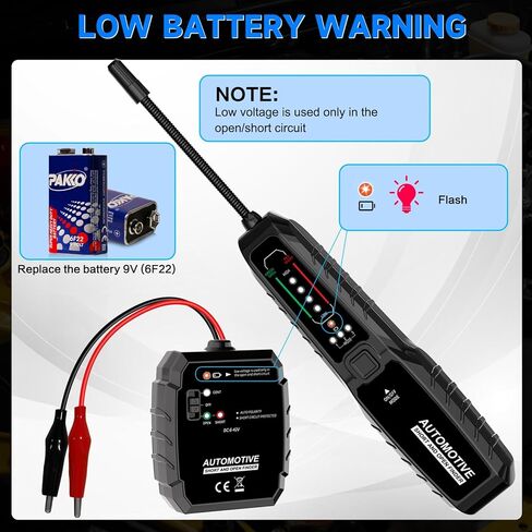 جهاز تتبع أسلاك VSTM، مكتشف كهربائي مفتوح وقصير للسيارات، جهاز اختبار الدائرة، مكتشف قاطع الدائرة، جهاز تتبع كابل مسبار الأعطال، أداة تشخيص الدائرة الكهربائية DC 6-42V (أسود) in Kuwait