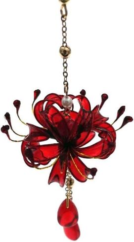 زوج واحد من أقراط زهرة ليكوريس رادياتا المصنوعة يدويًا للنساء، مجوهرات هانفو كيمونو القديمة قطرة الأذن، قطرة أذن صناعية متدلية لديكورات حفلات الزفاف التنكرية in Kuwait