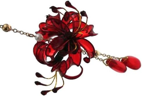 زوج واحد من أقراط زهرة ليكوريس رادياتا المصنوعة يدويًا للنساء، مجوهرات هانفو كيمونو القديمة قطرة الأذن، قطرة أذن صناعية متدلية لديكورات حفلات الزفاف التنكرية in Kuwait