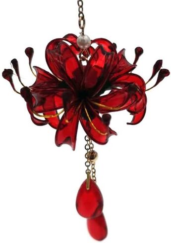 زوج واحد من أقراط زهرة ليكوريس رادياتا المصنوعة يدويًا للنساء، مجوهرات هانفو كيمونو القديمة قطرة الأذن، قطرة أذن صناعية متدلية لديكورات حفلات الزفاف التنكرية in Kuwait