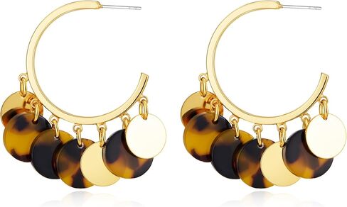 Gold Earrings For Women Tortoise Shell Round Disc And Gold Disc Dangle Hoop Earrings Two Tone Brown Boho Vintage Statement Drop Earrings Fashion Jewelry Gift in Kuwait