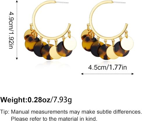 Gold Earrings For Women Tortoise Shell Round Disc And Gold Disc Dangle Hoop Earrings Two Tone Brown Boho Vintage Statement Drop Earrings Fashion Jewelry Gift in Kuwait