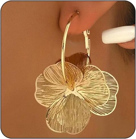 Flower Earrings for Women Gold Statement Earring Trendy Hoop Earring Floral Dangle Drop Earrings Big Chunky Jewelry Gift in Saudi Arabia
