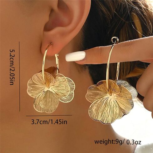 Flower Earrings for Women Gold Statement Earring Trendy Hoop Earring Floral Dangle Drop Earrings Big Chunky Jewelry Gift in Saudi Arabia