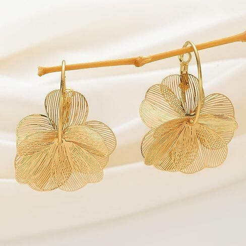 Flower Earrings for Women Gold Statement Earring Trendy Hoop Earring Floral Dangle Drop Earrings Big Chunky Jewelry Gift in Saudi Arabia