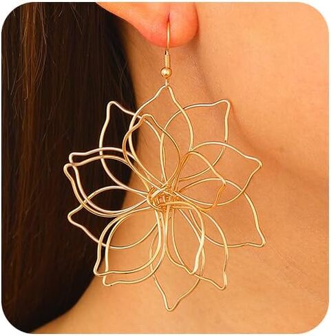 Flower Earrings for Women Gold Statement Earring Trendy Hoop Earring Floral Dangle Drop Earrings Big Chunky Jewelry Gift in Saudi Arabia