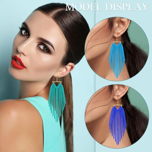 Sasylvia 9 Pairs Fringe Leather Earrings Boho Triangle Deerskin Leather Fringe Boho Earrings for Women in Saudi Arabia