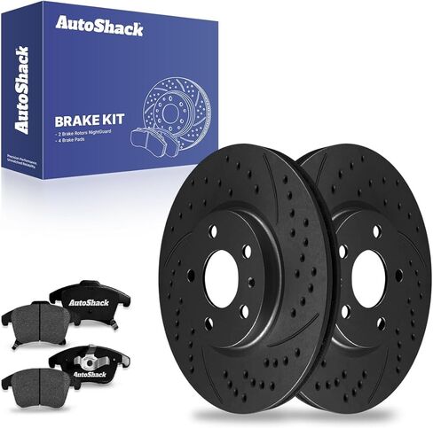 AutoShack Front Vented Drilled & Slotted E-Coated Brake Rotors Black Finish + Ceramic Pads 6-PC Brake Kit Replacement for 2013-2020 Ford Fusion 2013-2016 Lincoln MKZ NightGuard 12.44" (316 mm) in Saudi Arabia