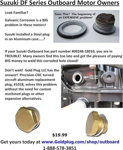 Suzuki1018 | Made in USA | Outboard Exhaust Plug | Aluminum Corrosion Fix Replaces #09248-18010 | in Kuwait
