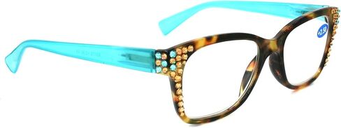 Madison Square, Bling Women Reading Glasses w Genuine European Crystals. Tortoise shell and Grey, Aquamarine or Black. NY Fifth Avenue. (Wide Frame) in Kuwait