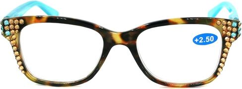 Madison Square, Bling Women Reading Glasses w Genuine European Crystals. Tortoise shell and Grey, Aquamarine or Black. NY Fifth Avenue. (Wide Frame) in Kuwait