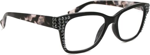 Madison Square, Bling Women Reading Glasses w Genuine European Crystals. Tortoise shell and Grey, Aquamarine or Black. NY Fifth Avenue. (Wide Frame) in Kuwait